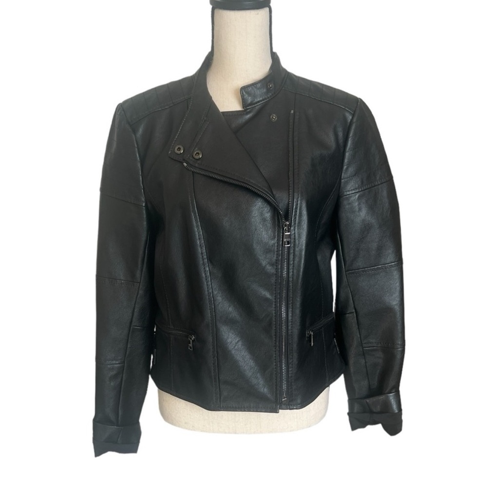 Banana Republic Black Vegan Leather Moto Jacket Size Medium